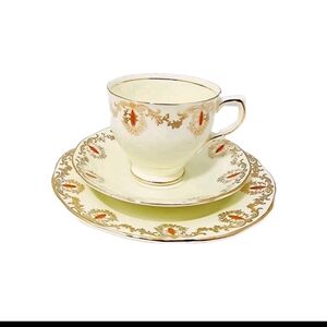 Salisbury Crown China Dishe Cup England Gold Pendant 1930 Tea Set Trio Art Deco